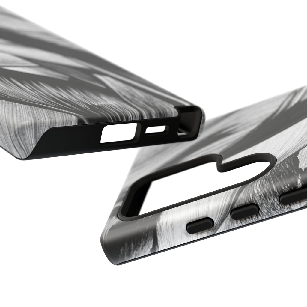 Monochrome Tropical Leaf Tough Phone Case — Black & White Botanical Protective Cover
