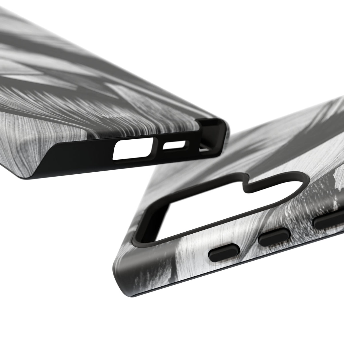 Monochrome Tropical Leaf Tough Phone Case — Black & White Botanical Protective Cover