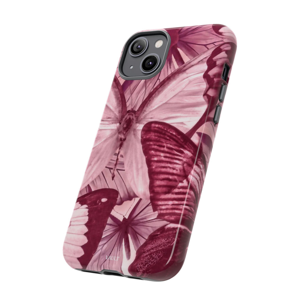 Butterfly Tough Phone Case — Vintage Pink Floral Protective Cover
