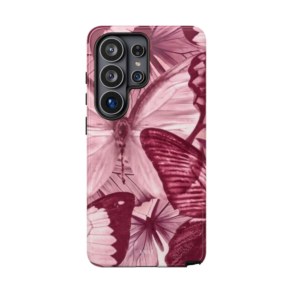 Butterfly Tough Phone Case — Vintage Pink Floral Protective Cover
