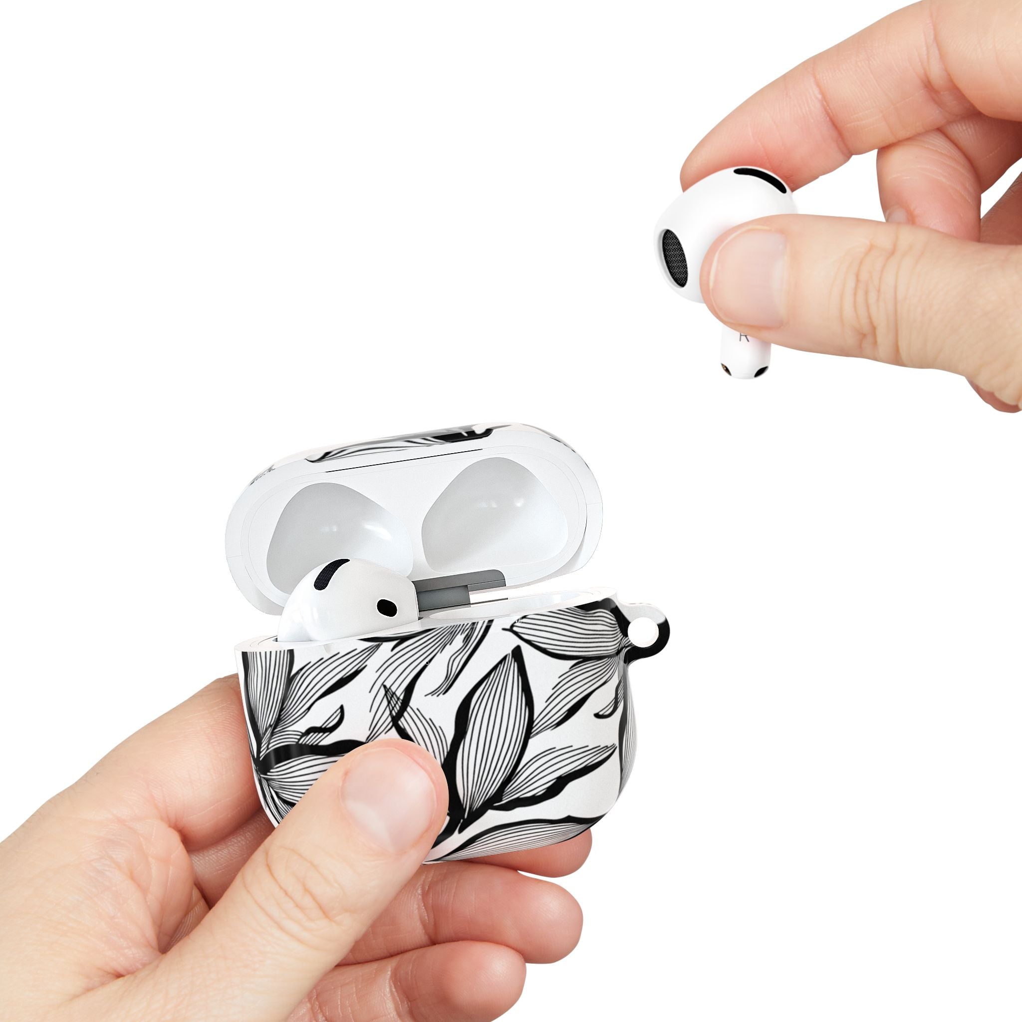 Floral Monochrome AirPod Case — Black & White Leaf Pattern