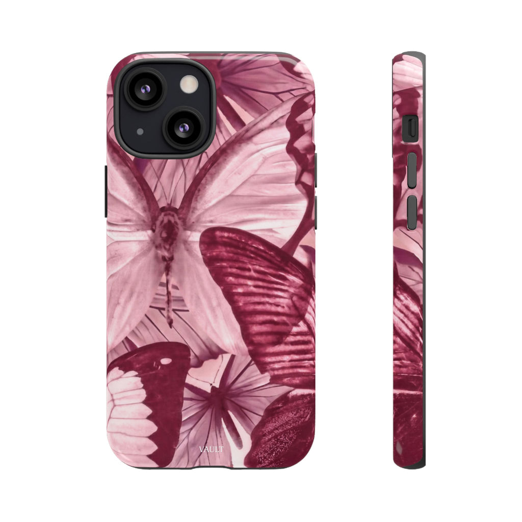 Butterfly Tough Phone Case — Vintage Pink Floral Protective Cover