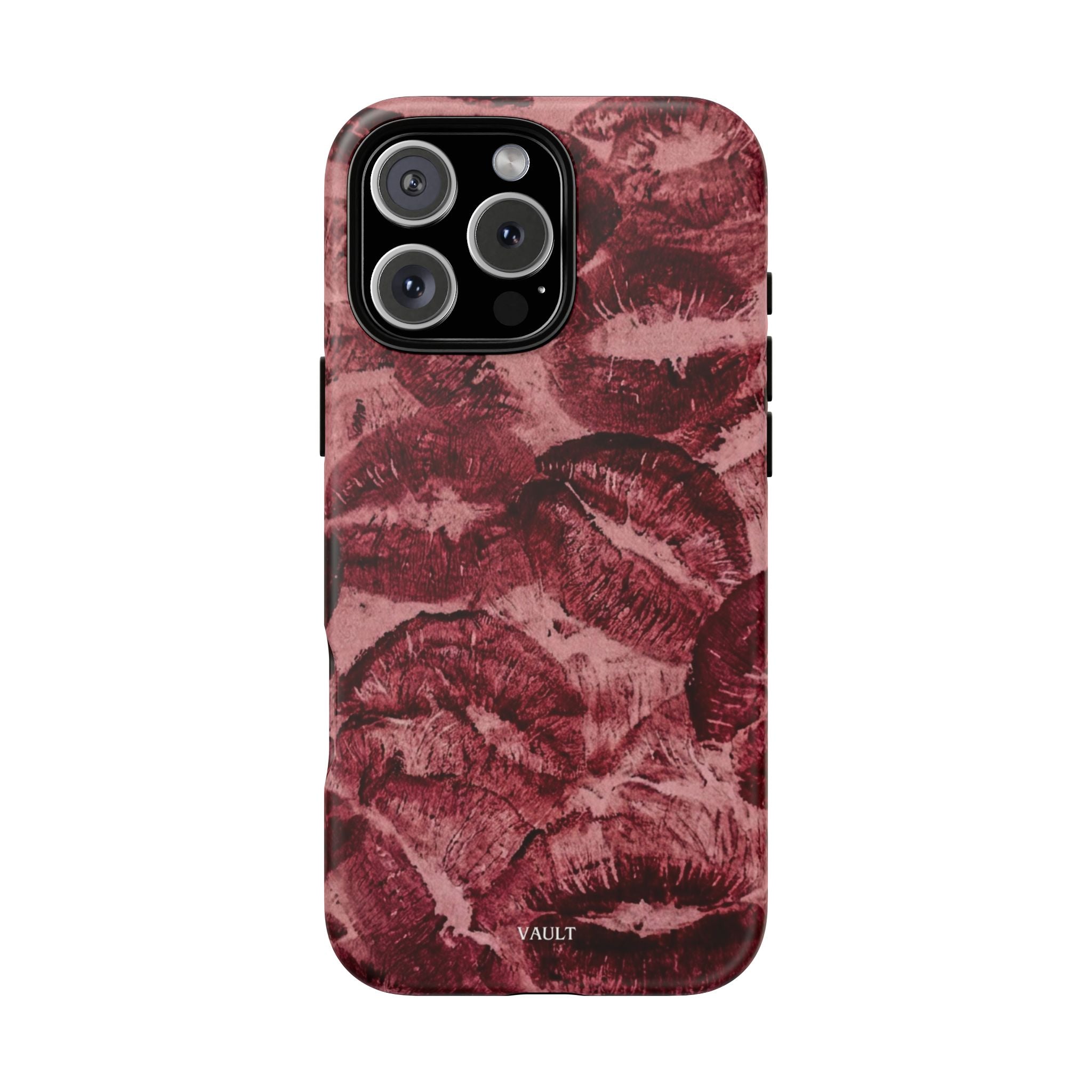 Kiss Print Phone Case – Burgundy Lip Pattern Protective Phone Cover