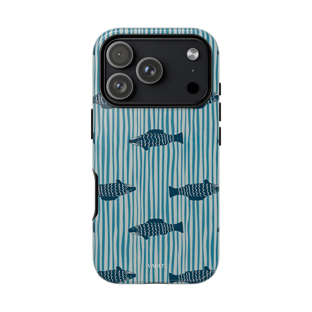 Fish Pattern Tough Phone Case — Blue Striped Ocean Design