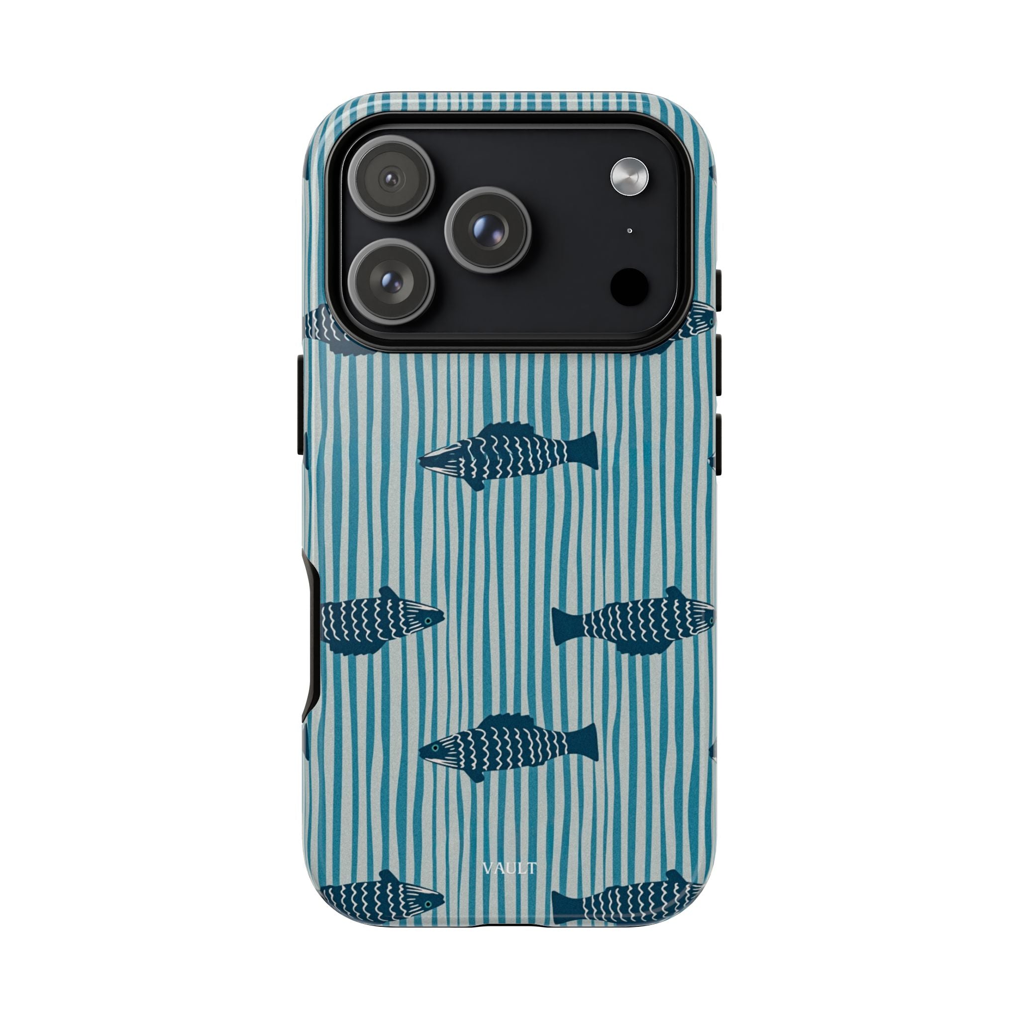 Fish Pattern Tough Phone Case — Blue Striped Ocean Design
