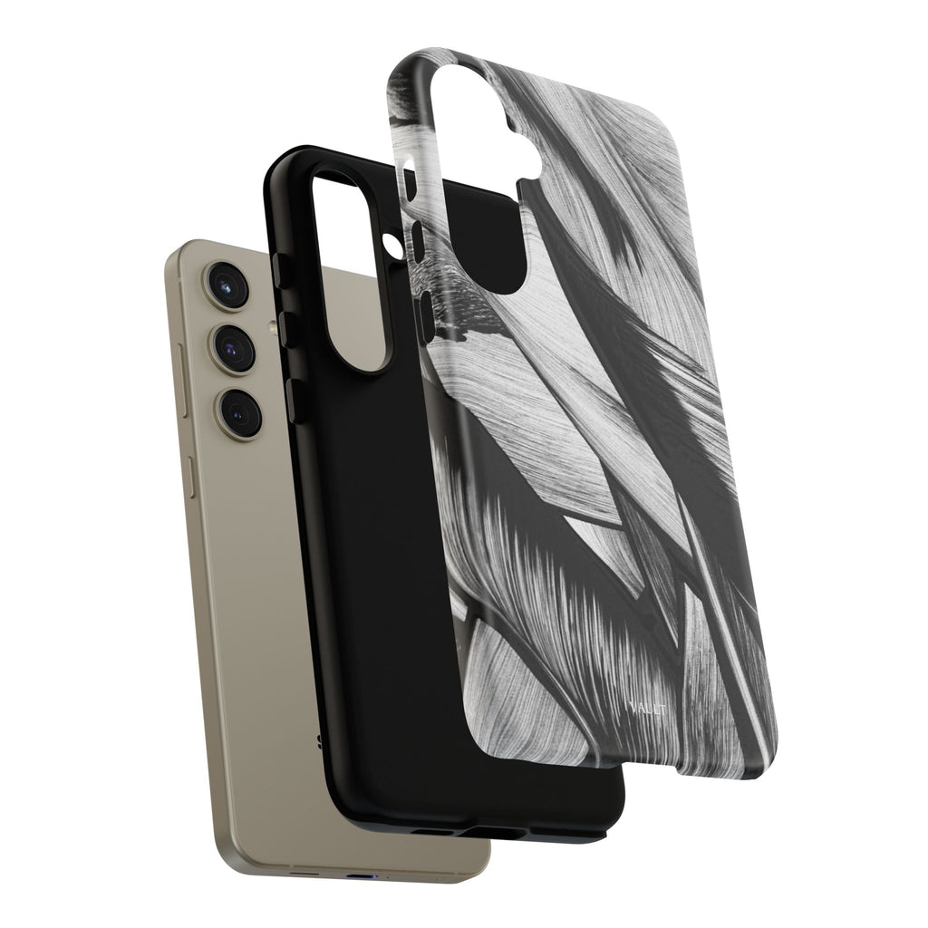 Monochrome Tropical Leaf Tough Phone Case — Black & White Botanical Protective Cover