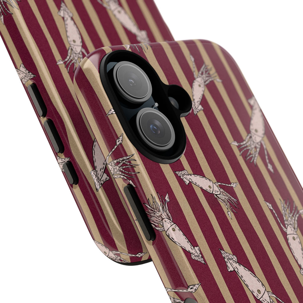 Phone Case - Vintage Shrimp Pattern on Burgundy Stripes