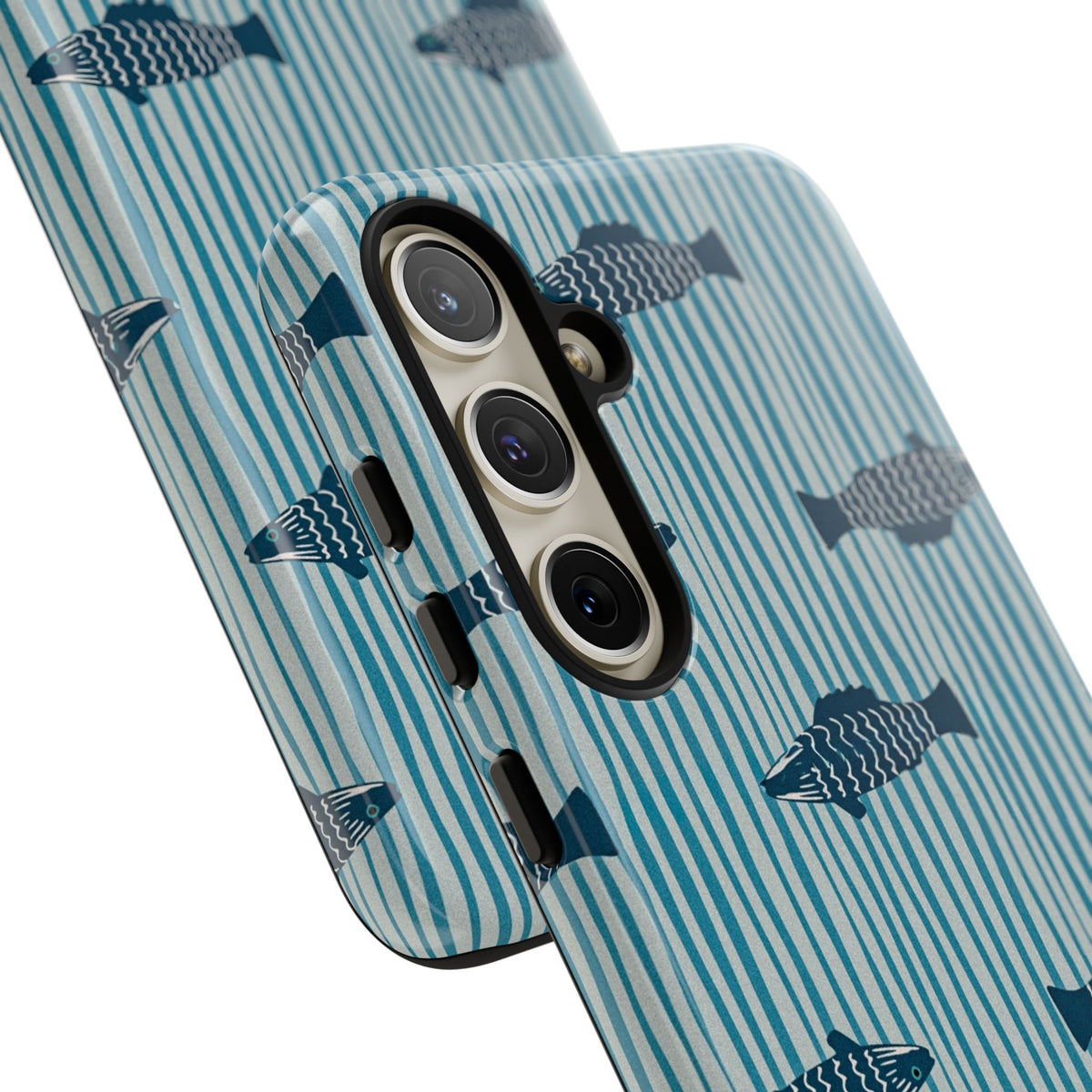 Fish Pattern Tough Phone Case — Blue Striped Ocean Design