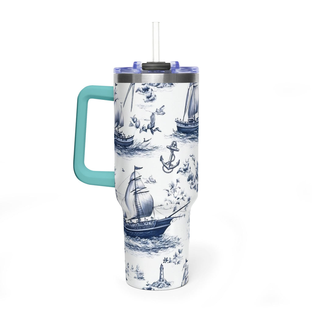 Nautical Blue Toile 40oz Thermal Tumbler