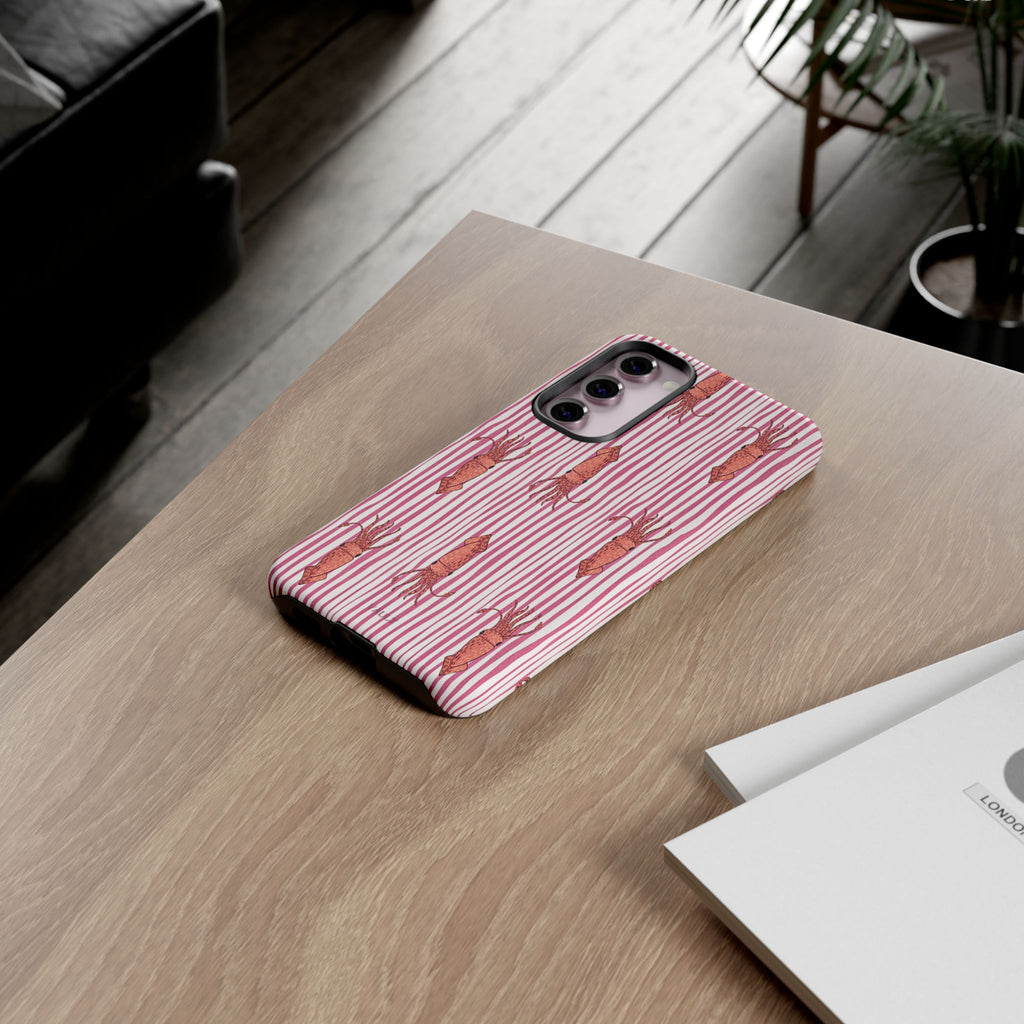Squid Stripe Phone Case — Pink Nautical Sea Creature Pattern