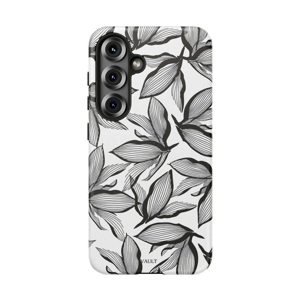 Floral Leaves Tough Phone Case – Black & White Botanical Protection