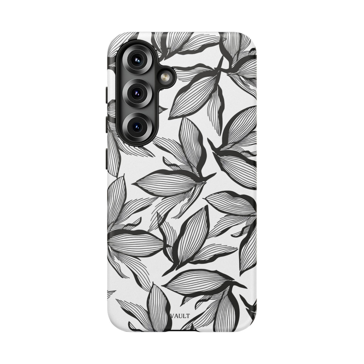 Floral Leaves Tough Phone Case – Black & White Botanical Protection