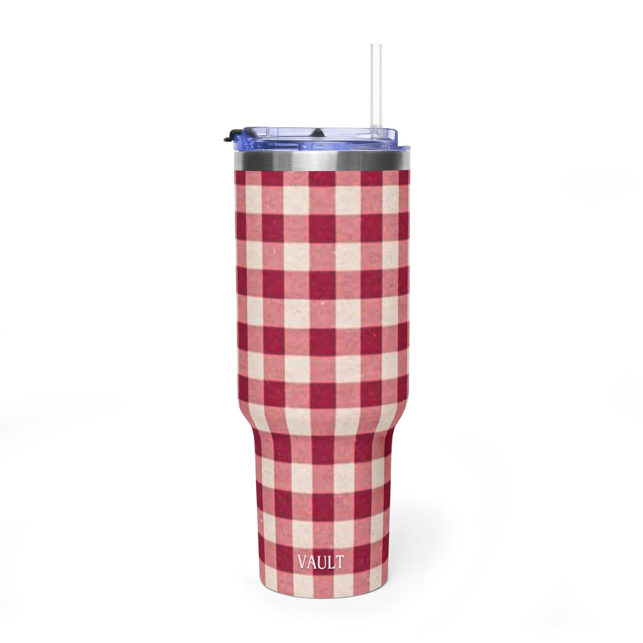 40oz Vacuum Tumbler — Red Buffalo Plaid Insulated Travel Mug