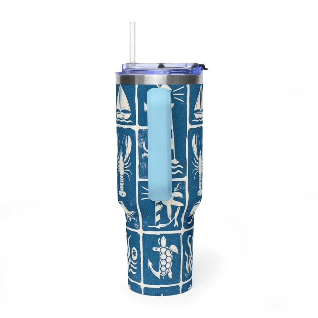 40oz Nautical Thermal Tumbler – Lighthouse, Anchor & Sea Life Travel Mug