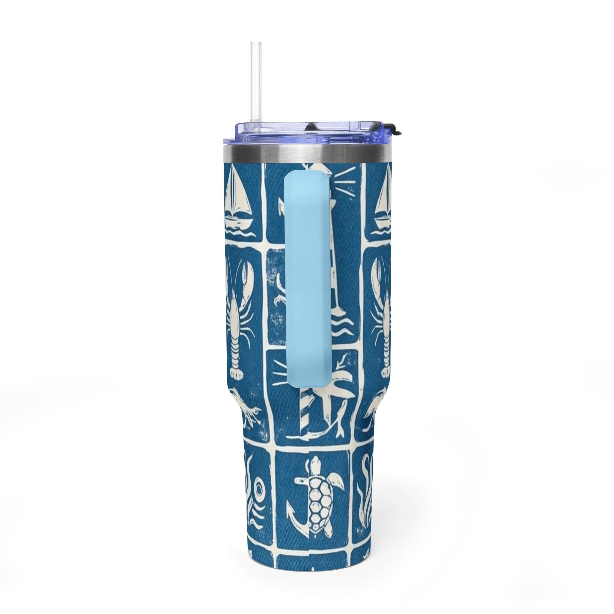 40oz Nautical Thermal Tumbler – Lighthouse, Anchor & Sea Life Travel Mug