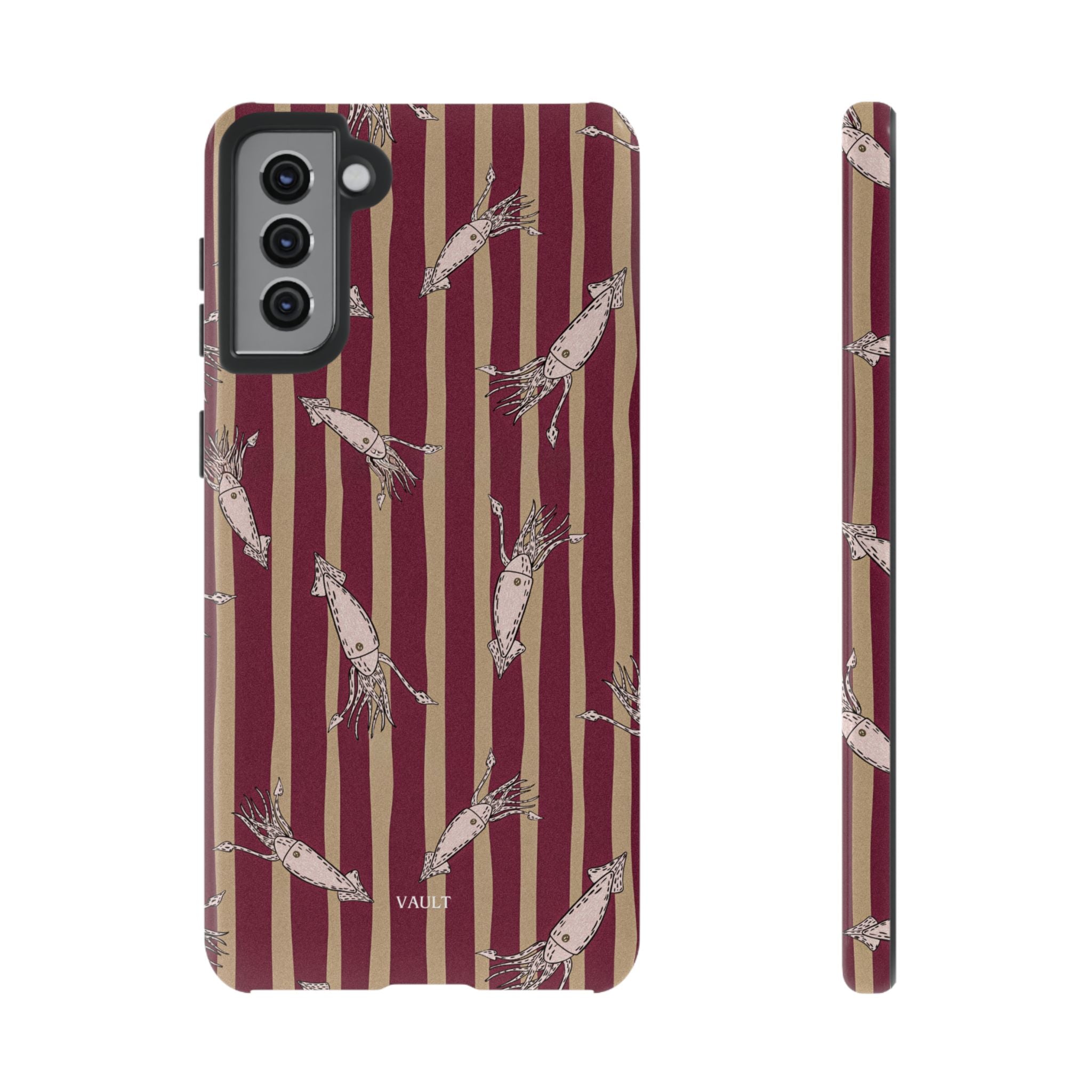 Phone Case - Vintage Shrimp Pattern on Burgundy Stripes