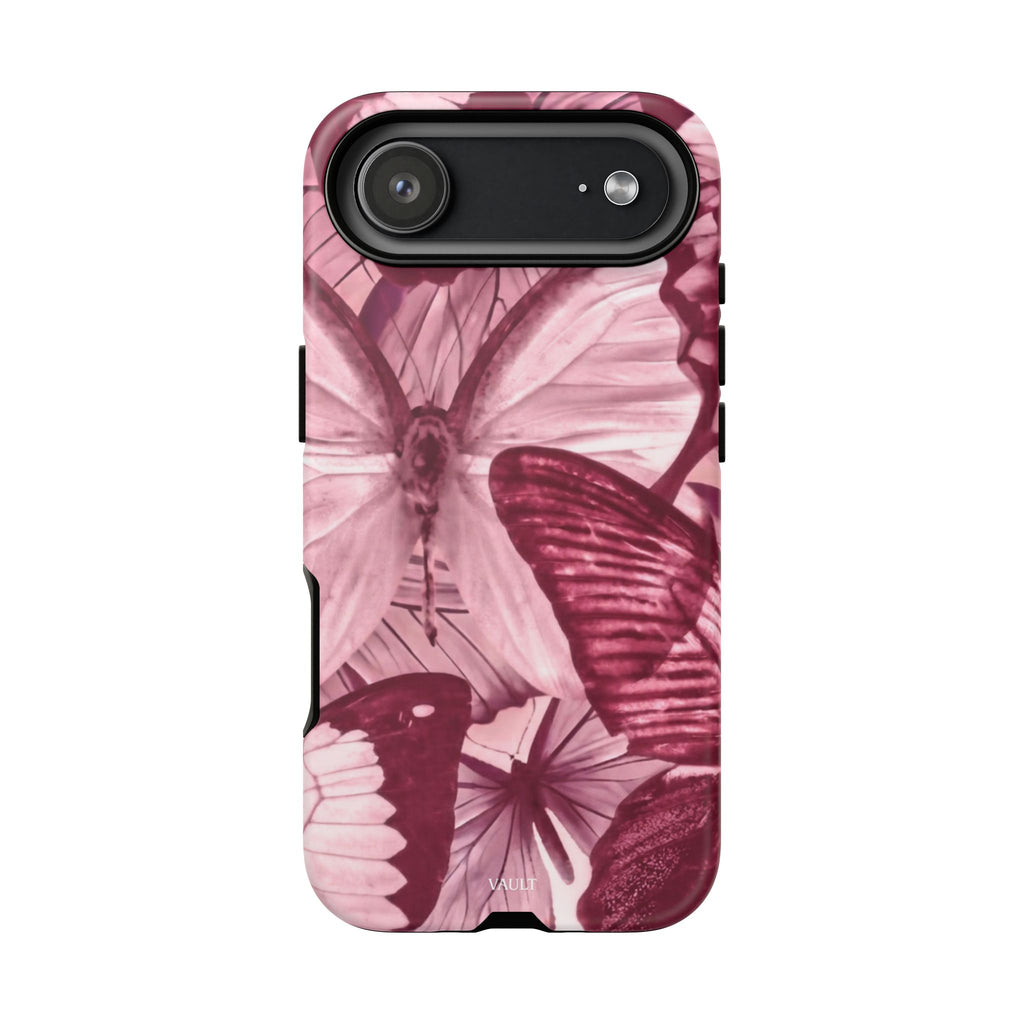 Butterfly Tough Phone Case — Vintage Pink Floral Protective Cover