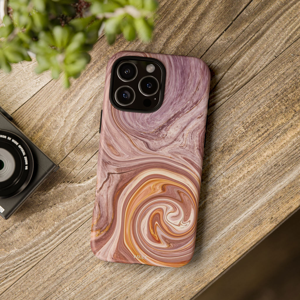 Marble Swirl Phone Case — Pink & Gold Abstract Tough Case