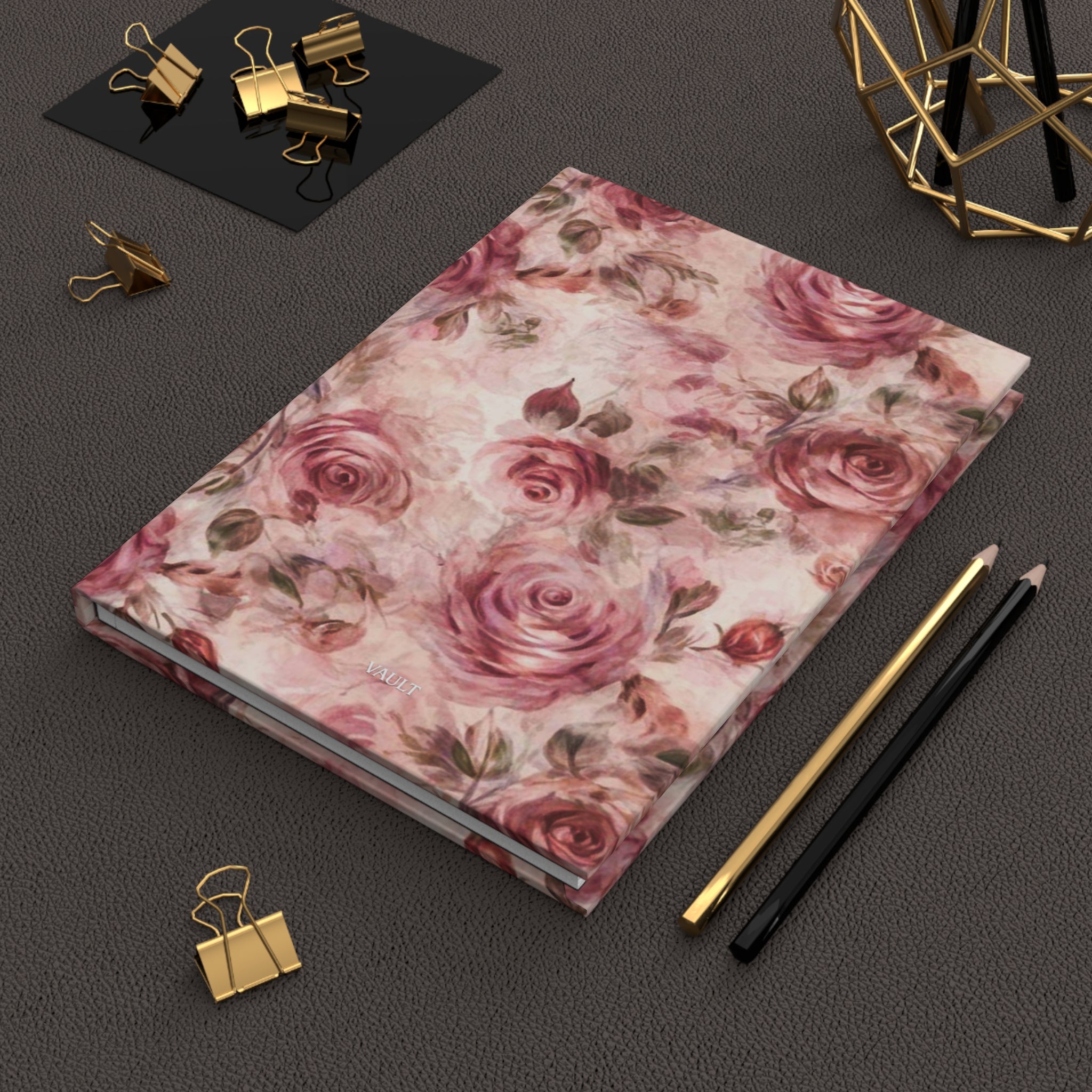 Vintage Pink Rose Hardcover Journal — Floral Notebook for Journaling, Notes & Gifts