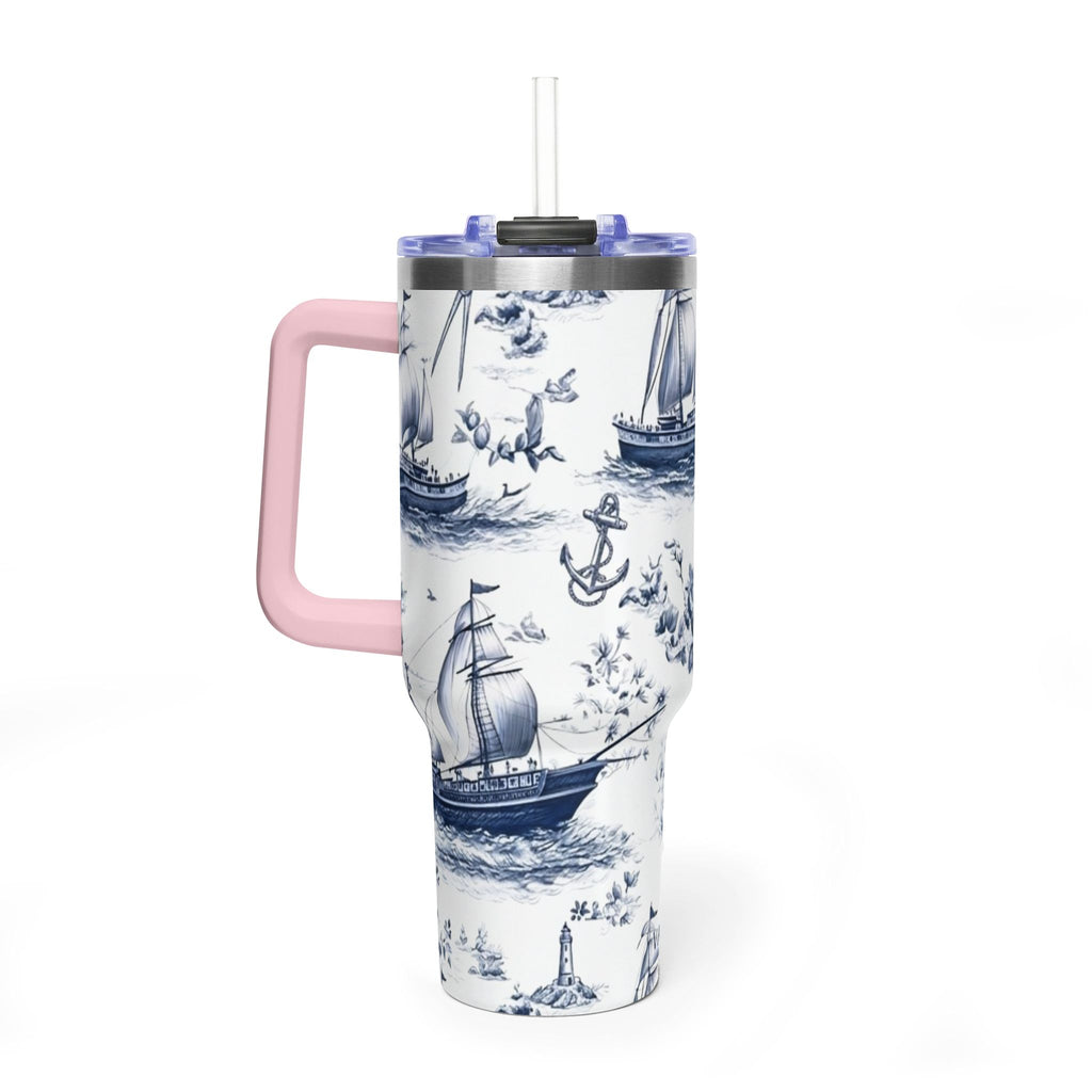 Nautical Blue Toile 40oz Thermal Tumbler