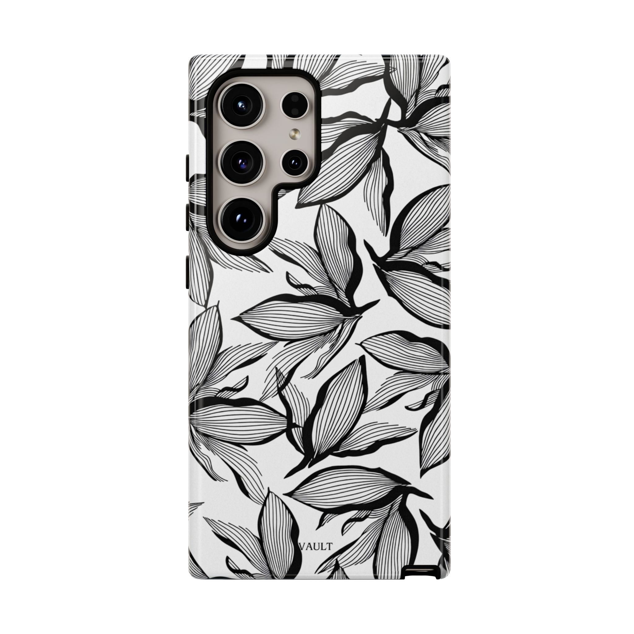 Floral Leaves Tough Phone Case – Black & White Botanical Protection