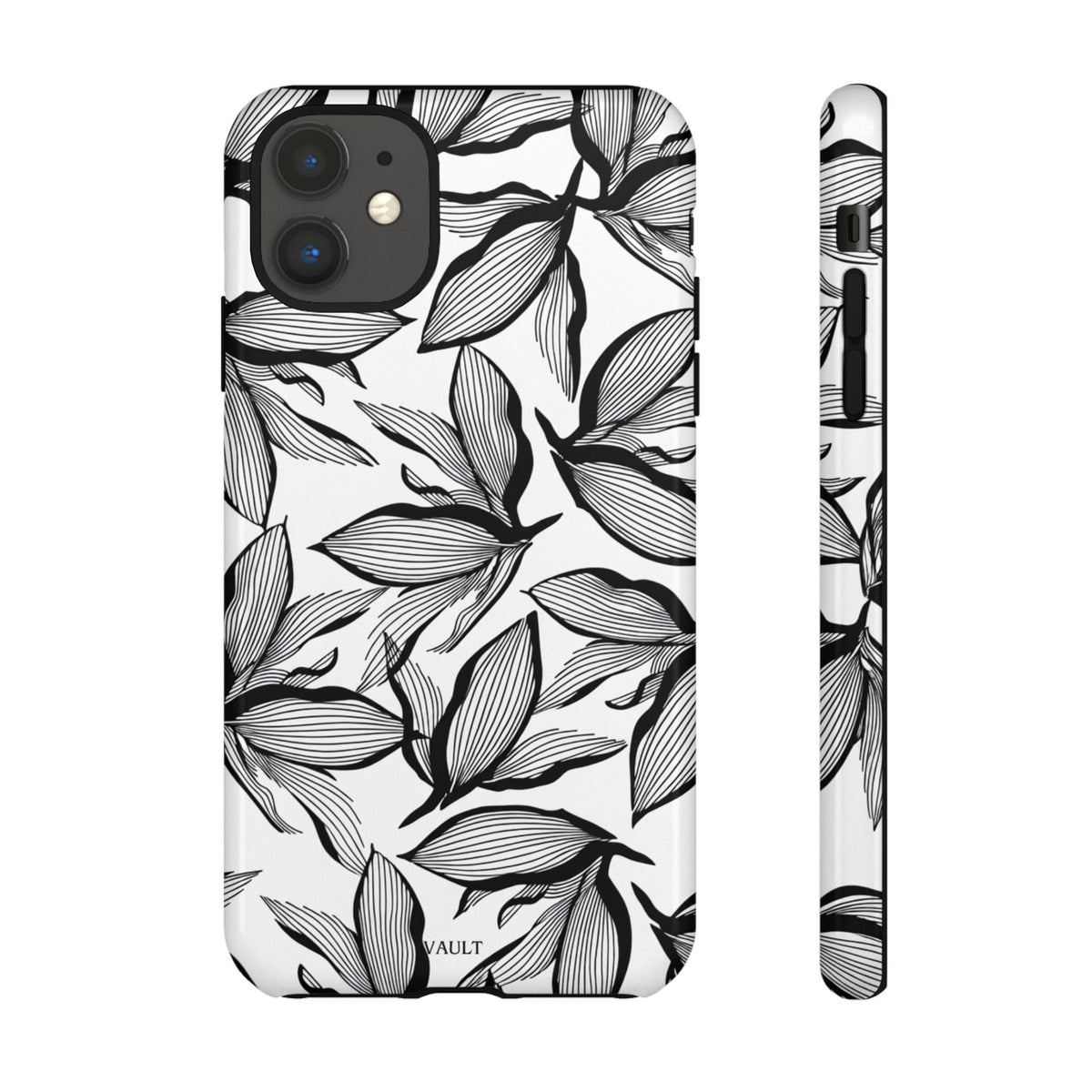 Floral Leaves Tough Phone Case – Black & White Botanical Protection