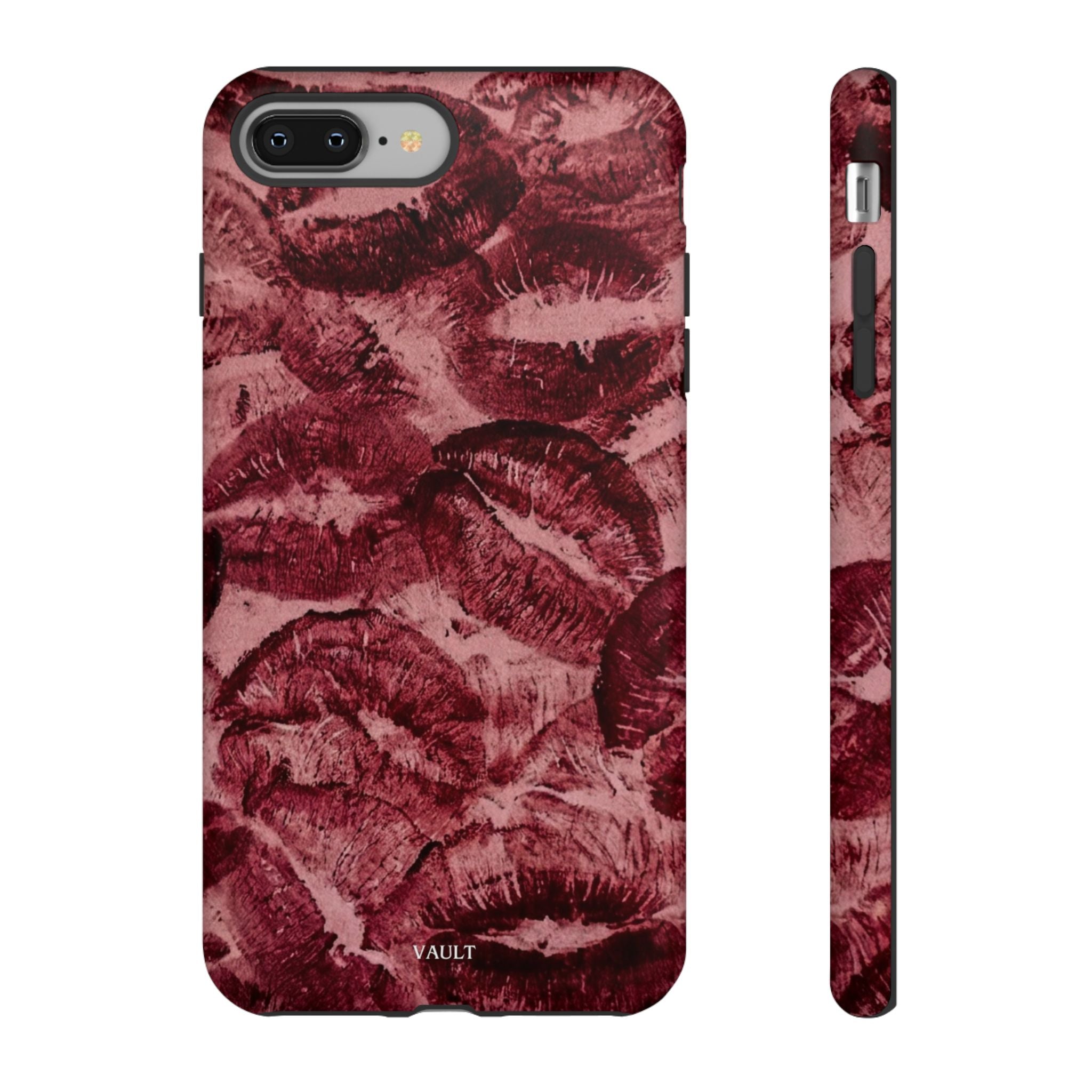 Kiss Print Phone Case – Burgundy Lip Pattern Protective Phone Cover