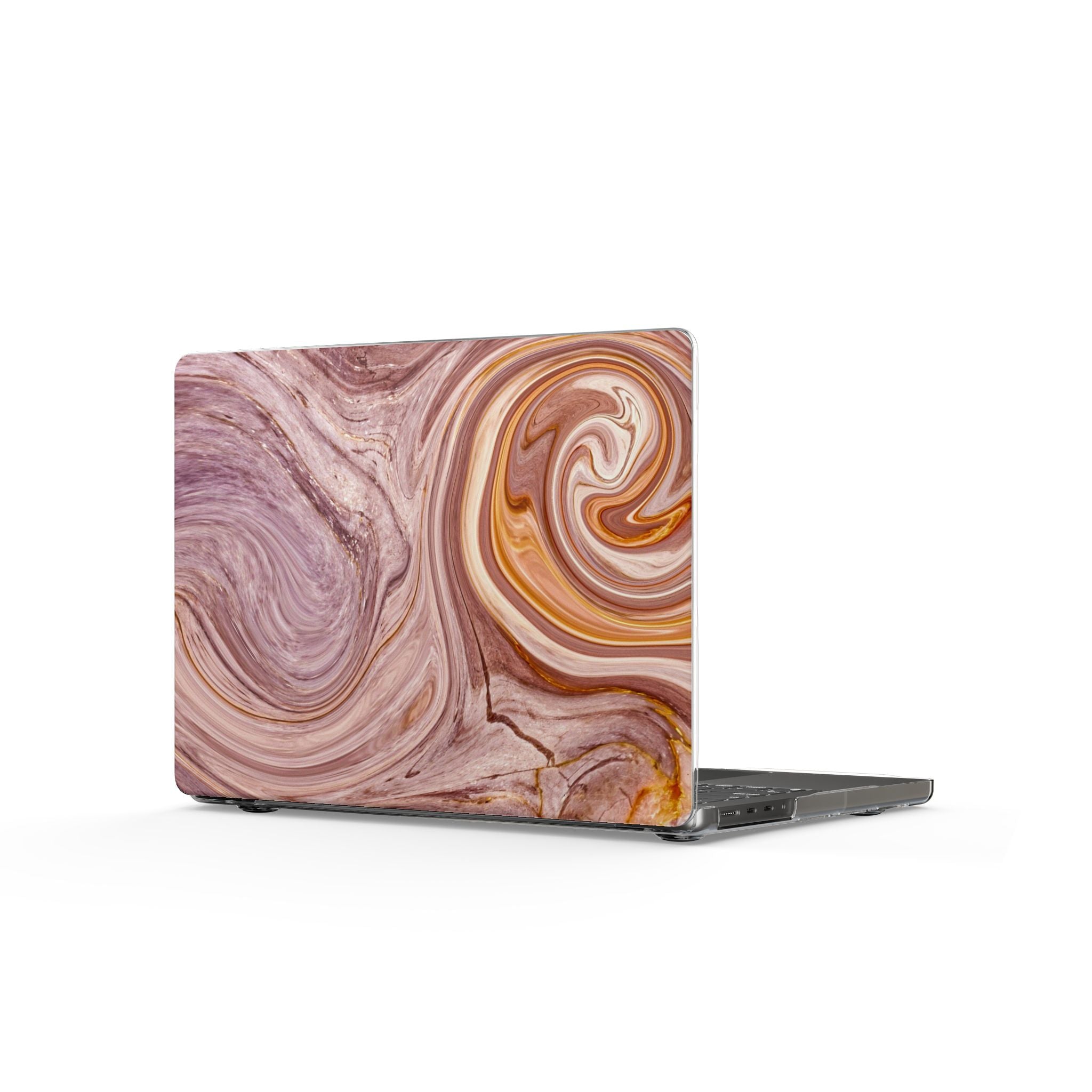 Marble Swirl Clear MacBook Case — Pink & Gold Abstract Protective Cover