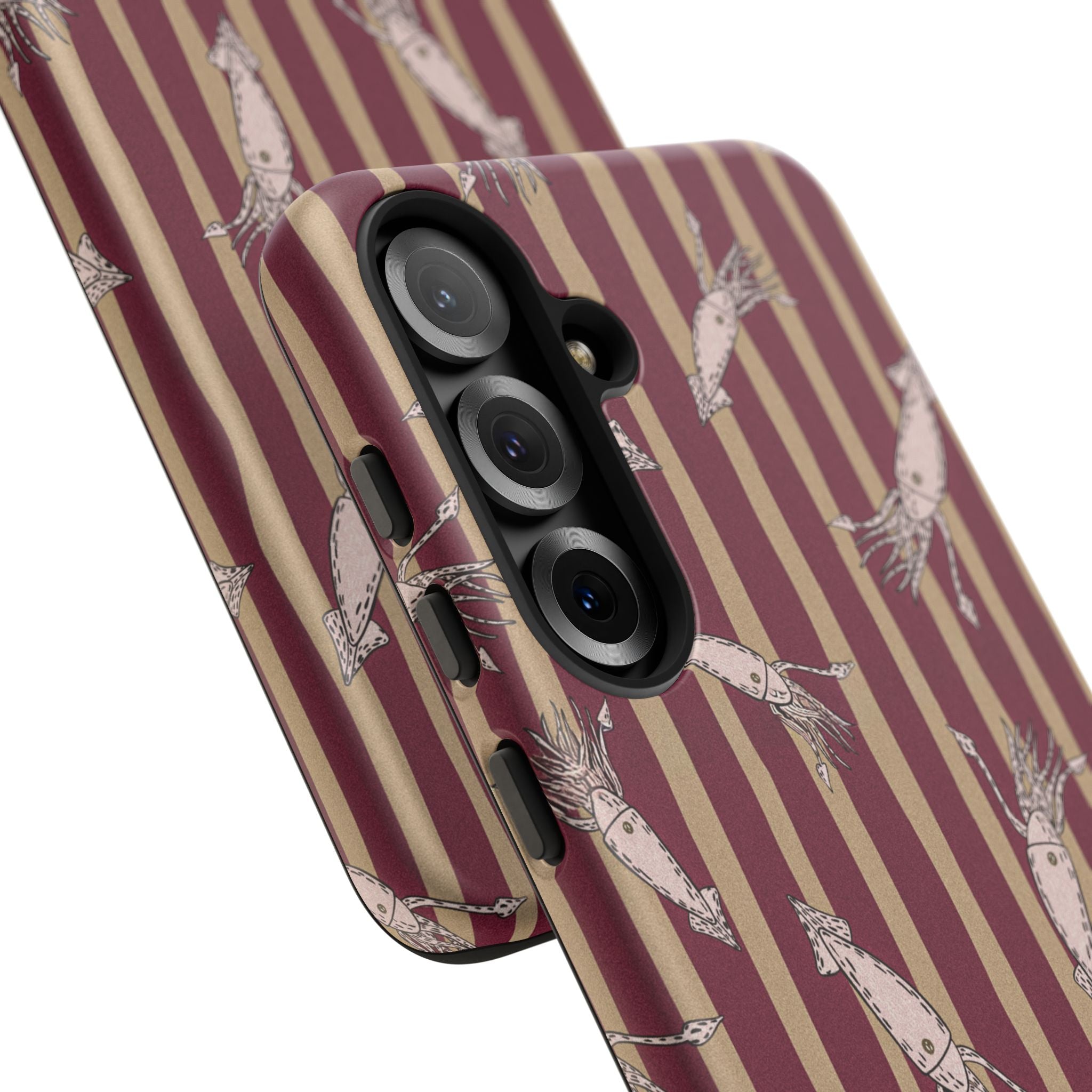 Phone Case - Vintage Shrimp Pattern on Burgundy Stripes