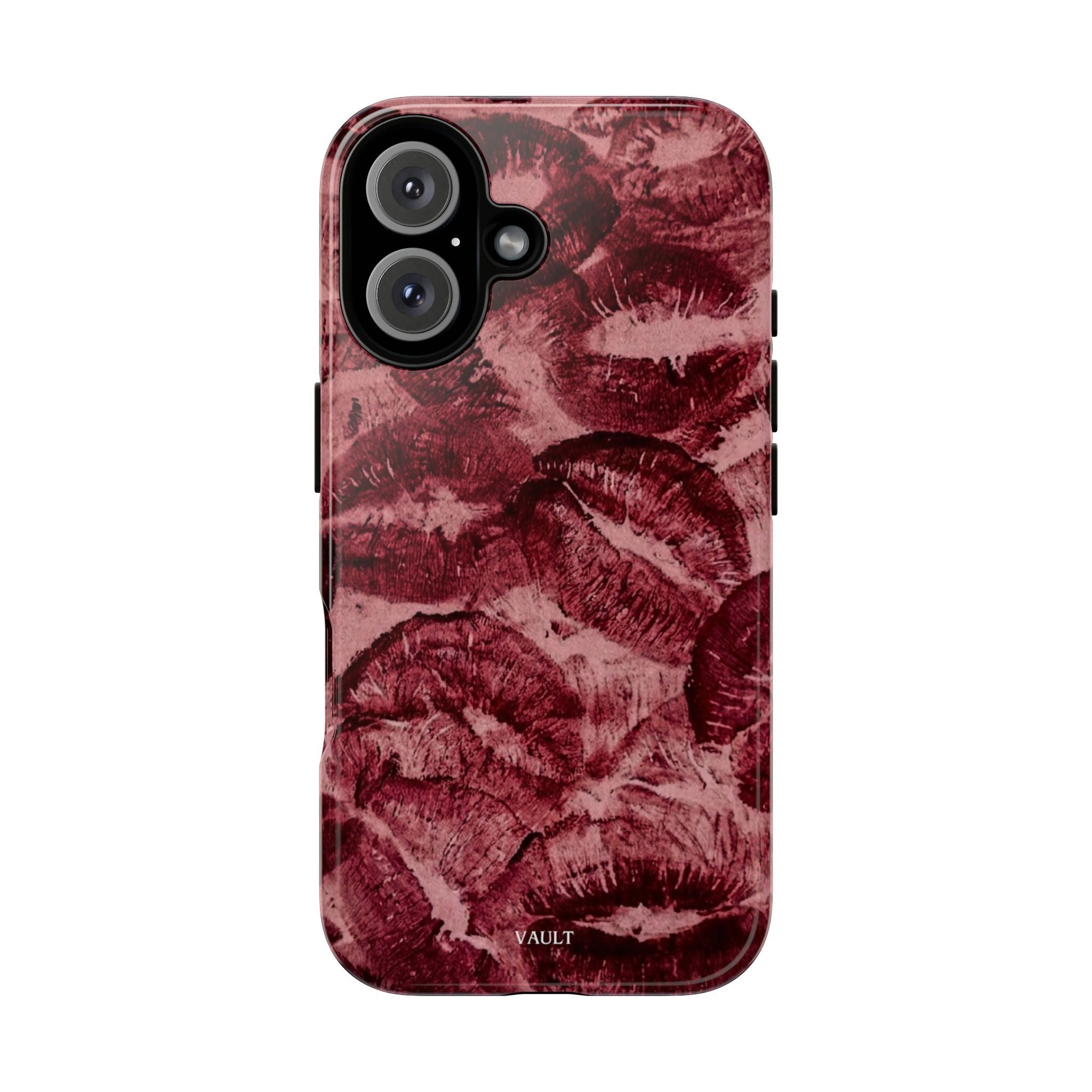 Kiss Print Phone Case – Burgundy Lip Pattern Protective Phone Cover