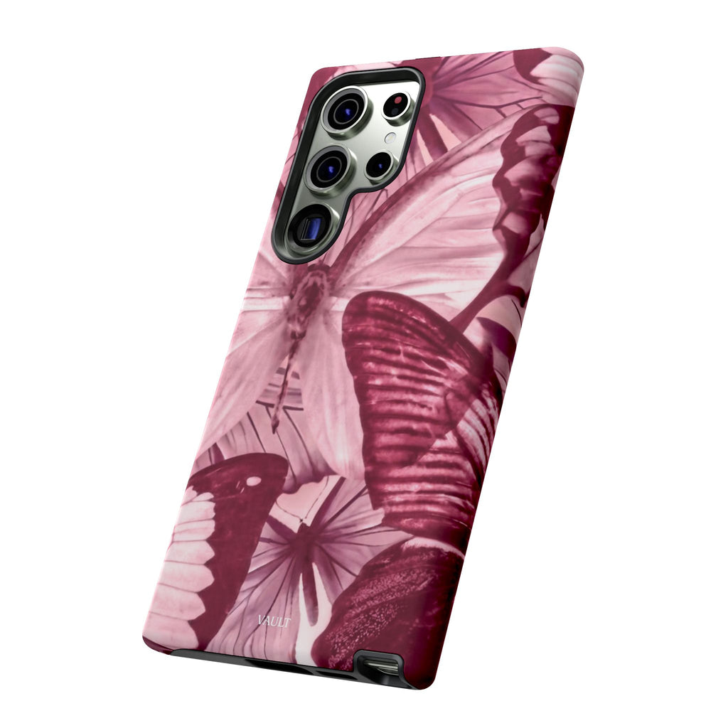 Butterfly Tough Phone Case — Vintage Pink Floral Protective Cover