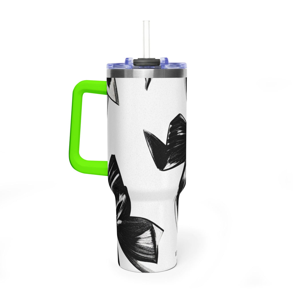 40oz Floral Black & White Vacuum Tumbler — Insulated Travel Cup