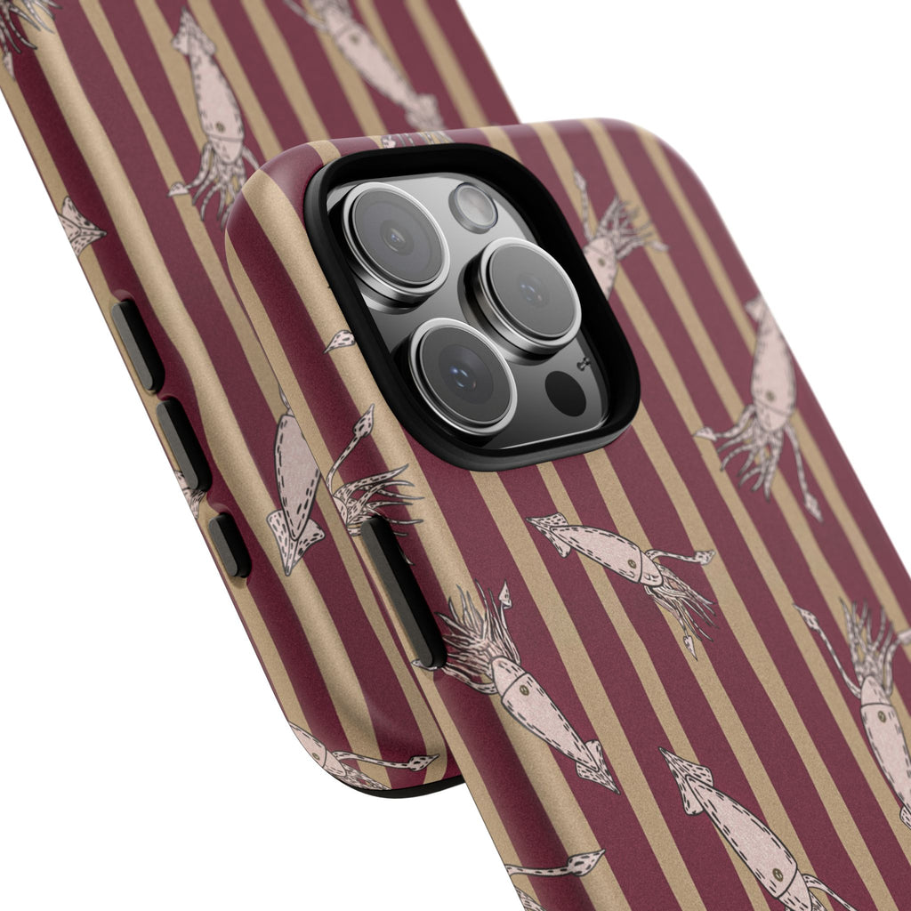 Phone Case - Vintage Shrimp Pattern on Burgundy Stripes