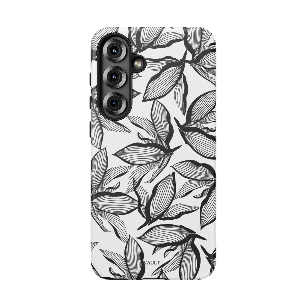 Floral Leaves Tough Phone Case – Black & White Botanical Protection