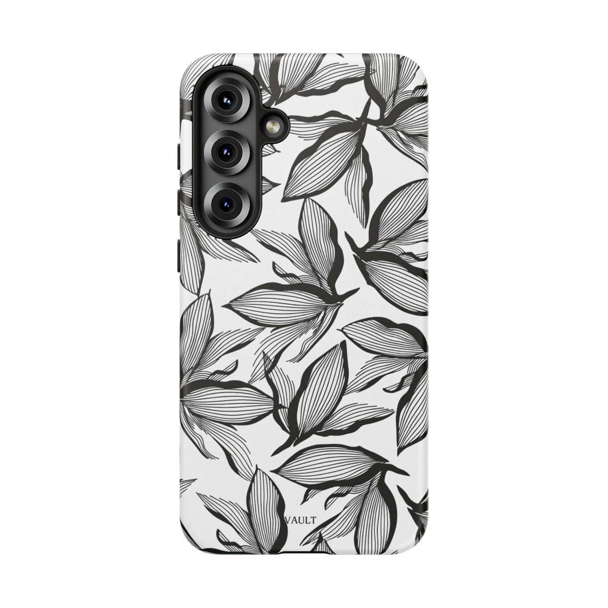 Floral Leaves Tough Phone Case – Black & White Botanical Protection