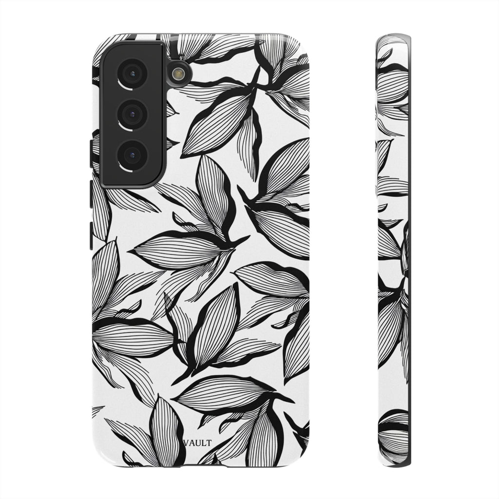 Floral Leaves Tough Phone Case – Black & White Botanical Protection
