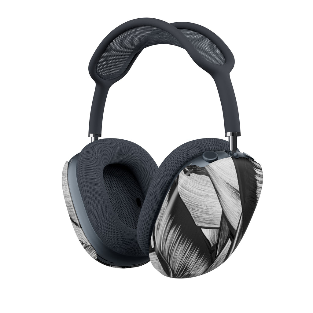 Monochrome Tropical Leaf AirPod Max Case - Black & White Botanical Ear Cup Covers