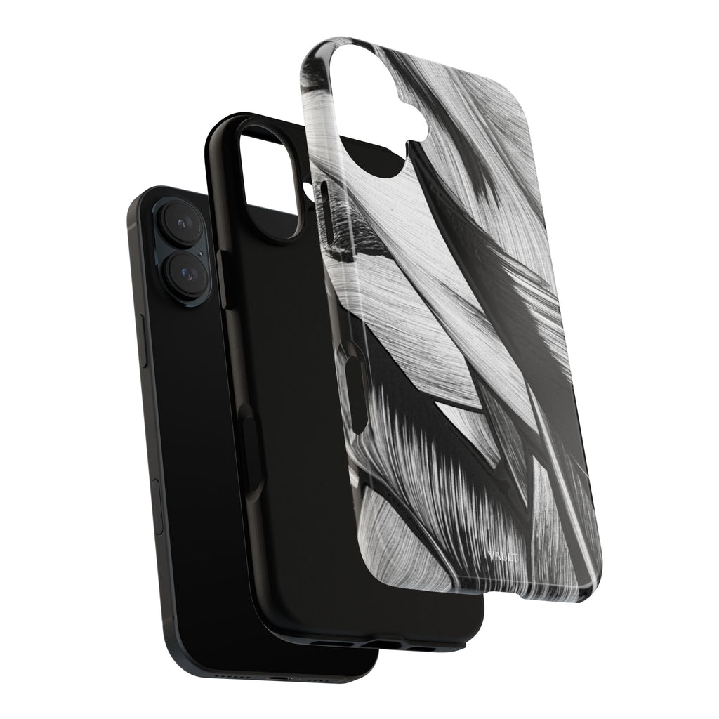 Monochrome Tropical Leaf Tough Phone Case — Black & White Botanical Protective Cover