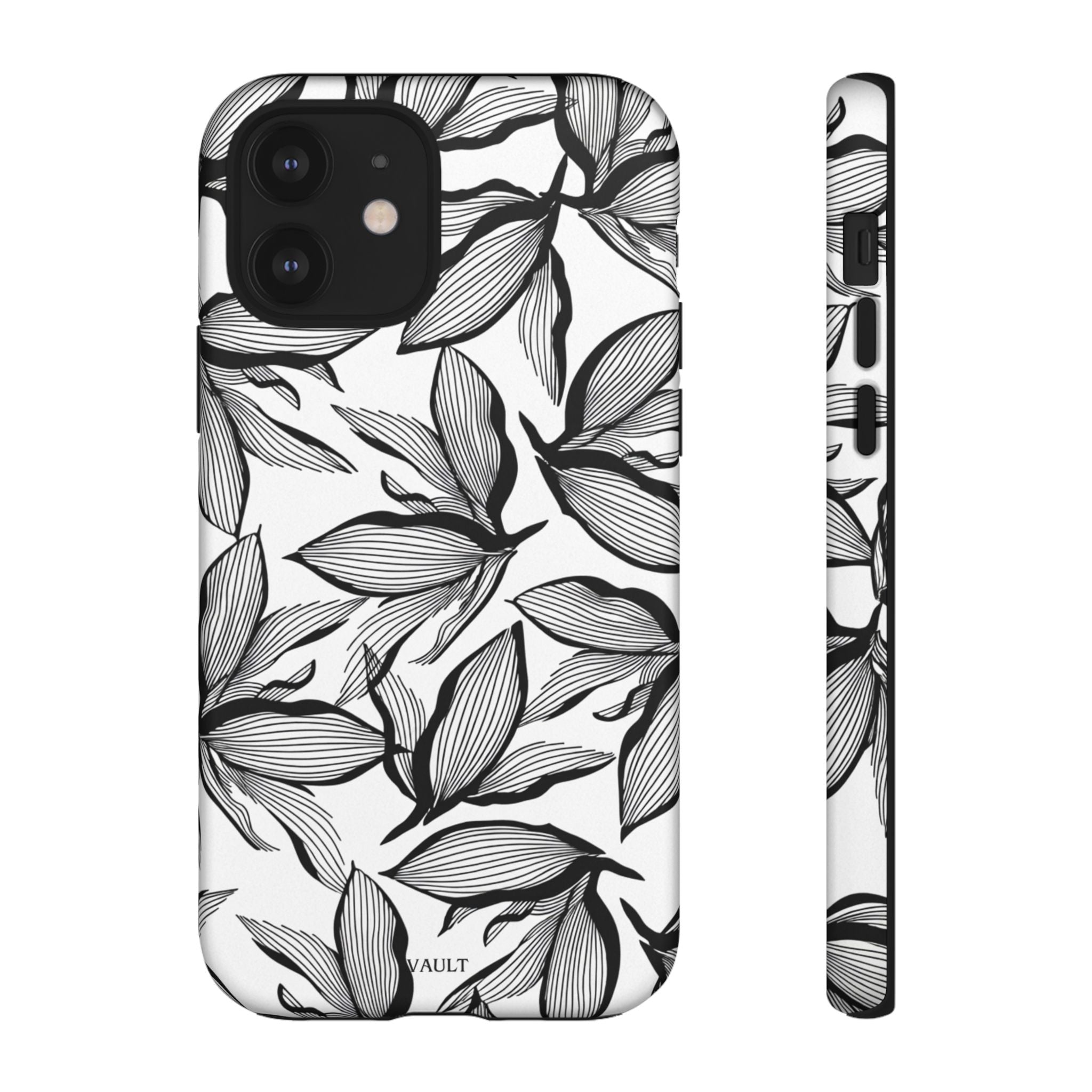 Floral Leaves Tough Phone Case – Black & White Botanical Protection