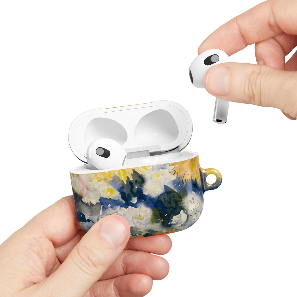 Floral Watercolor AirPod Case — Yellow Blue Sunflower Art Protective Cover