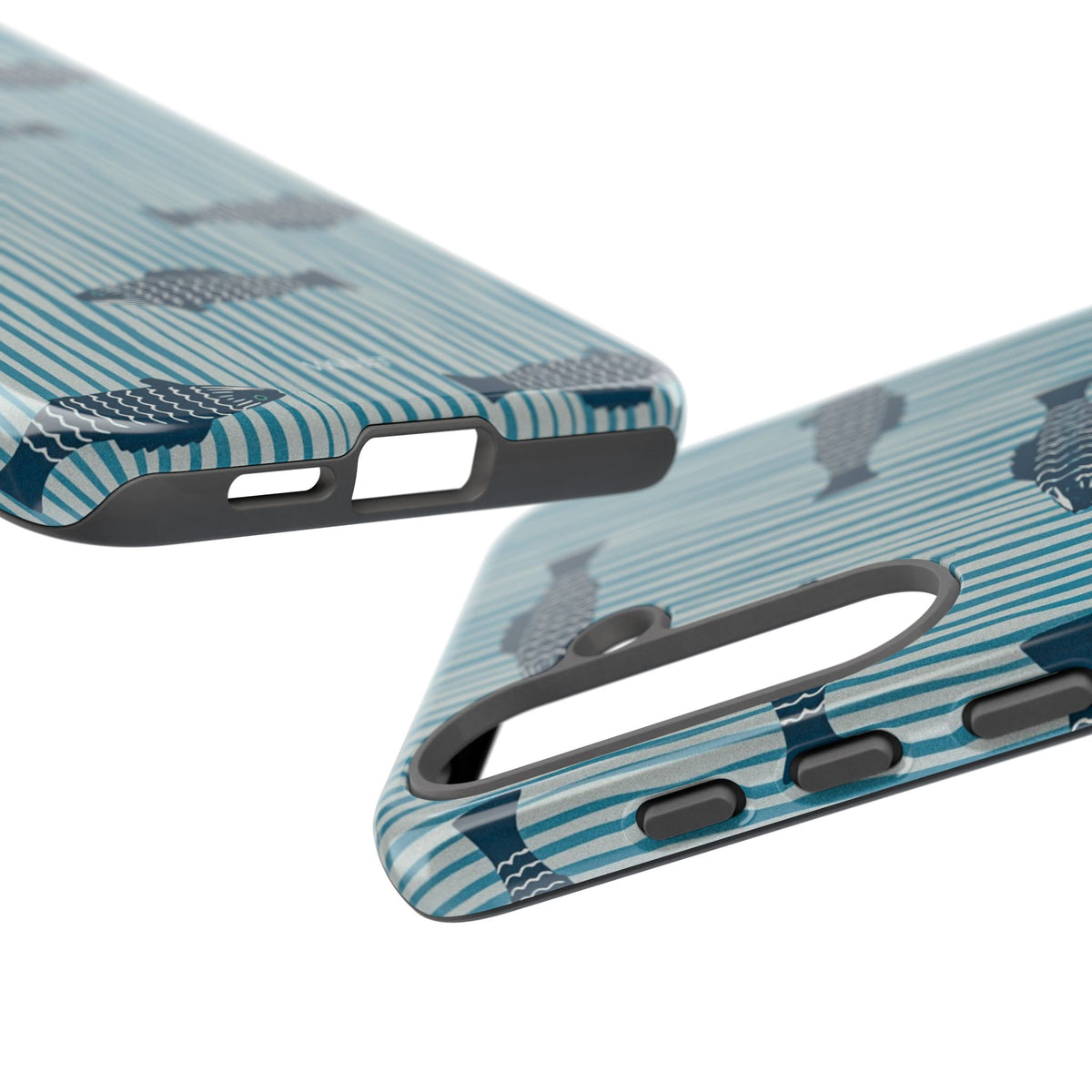 Fish Pattern Tough Phone Case — Blue Striped Ocean Design