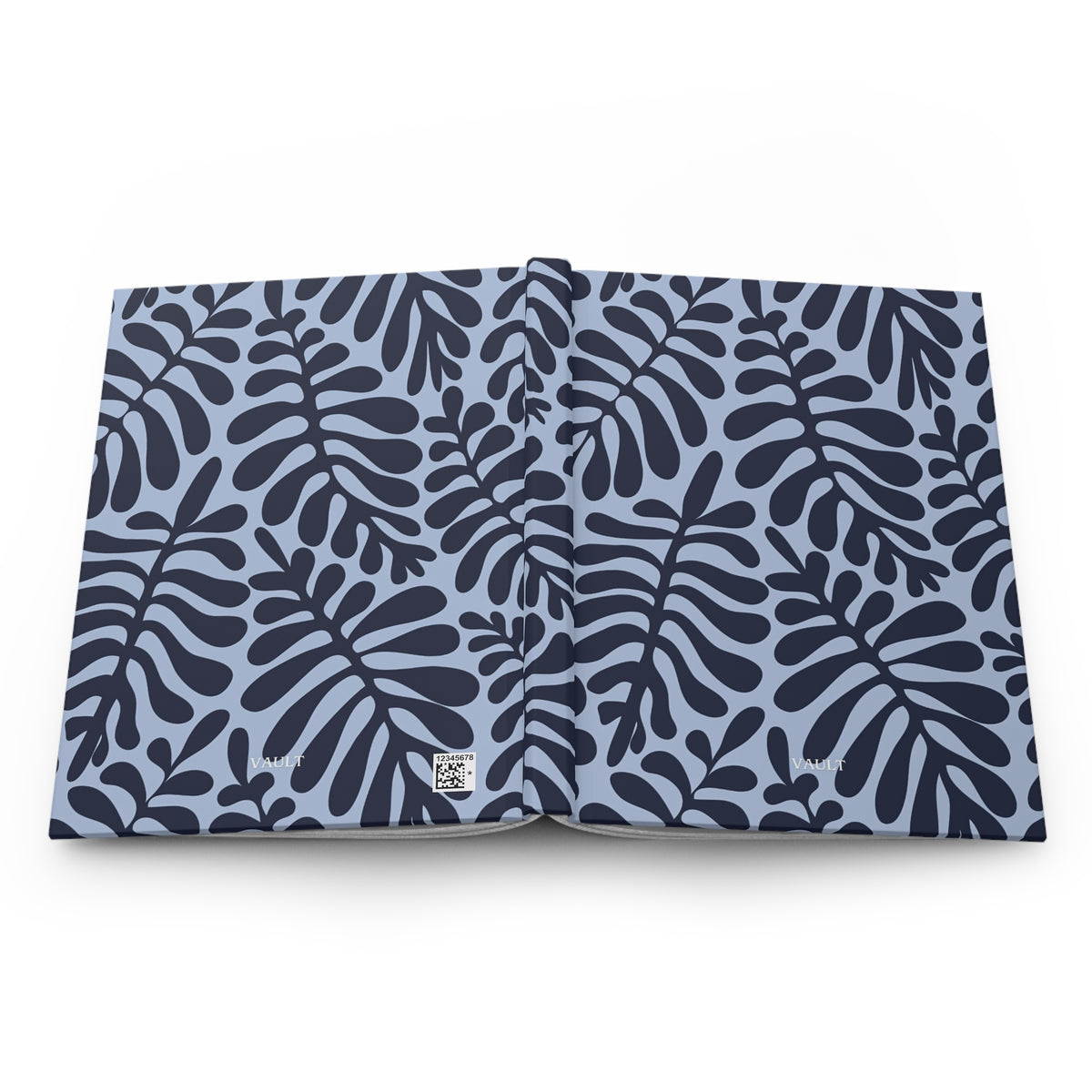 Botanical Leaves Hardcover Journal — Matte Blue Fern Pattern Notebook