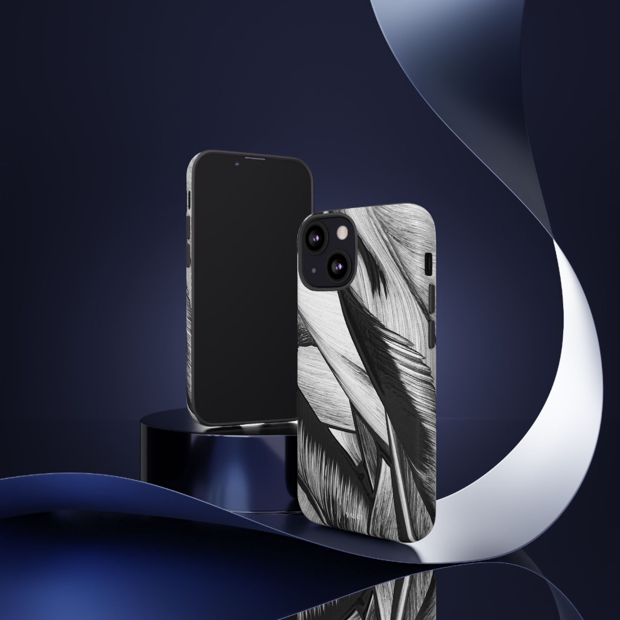 Monochrome Tropical Leaf Tough Phone Case — Black & White Botanical Protective Cover