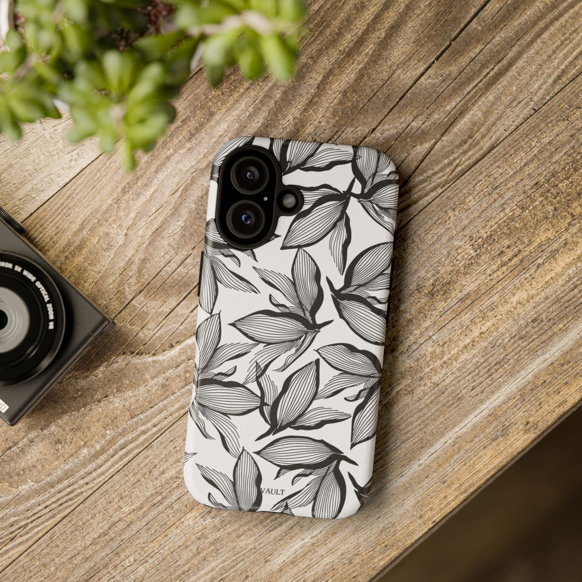 Floral Leaves Tough Phone Case – Black & White Botanical Protection