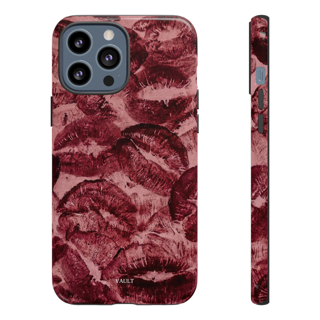 Kiss Print Phone Case – Burgundy Lip Pattern Protective Phone Cover