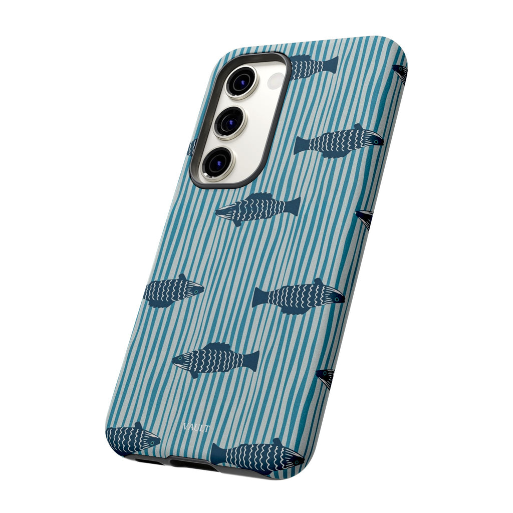 Fish Pattern Tough Phone Case — Blue Striped Ocean Design