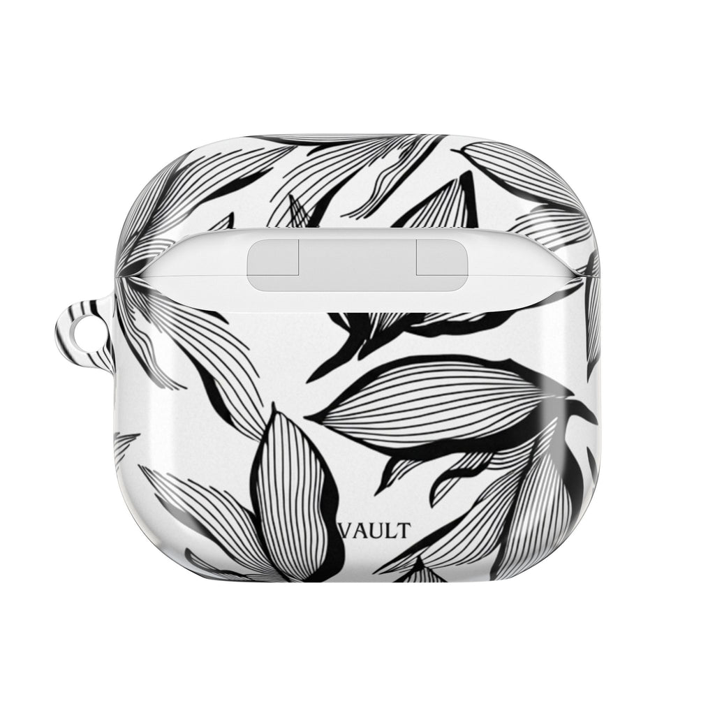 Floral Monochrome AirPod Case — Black & White Leaf Pattern