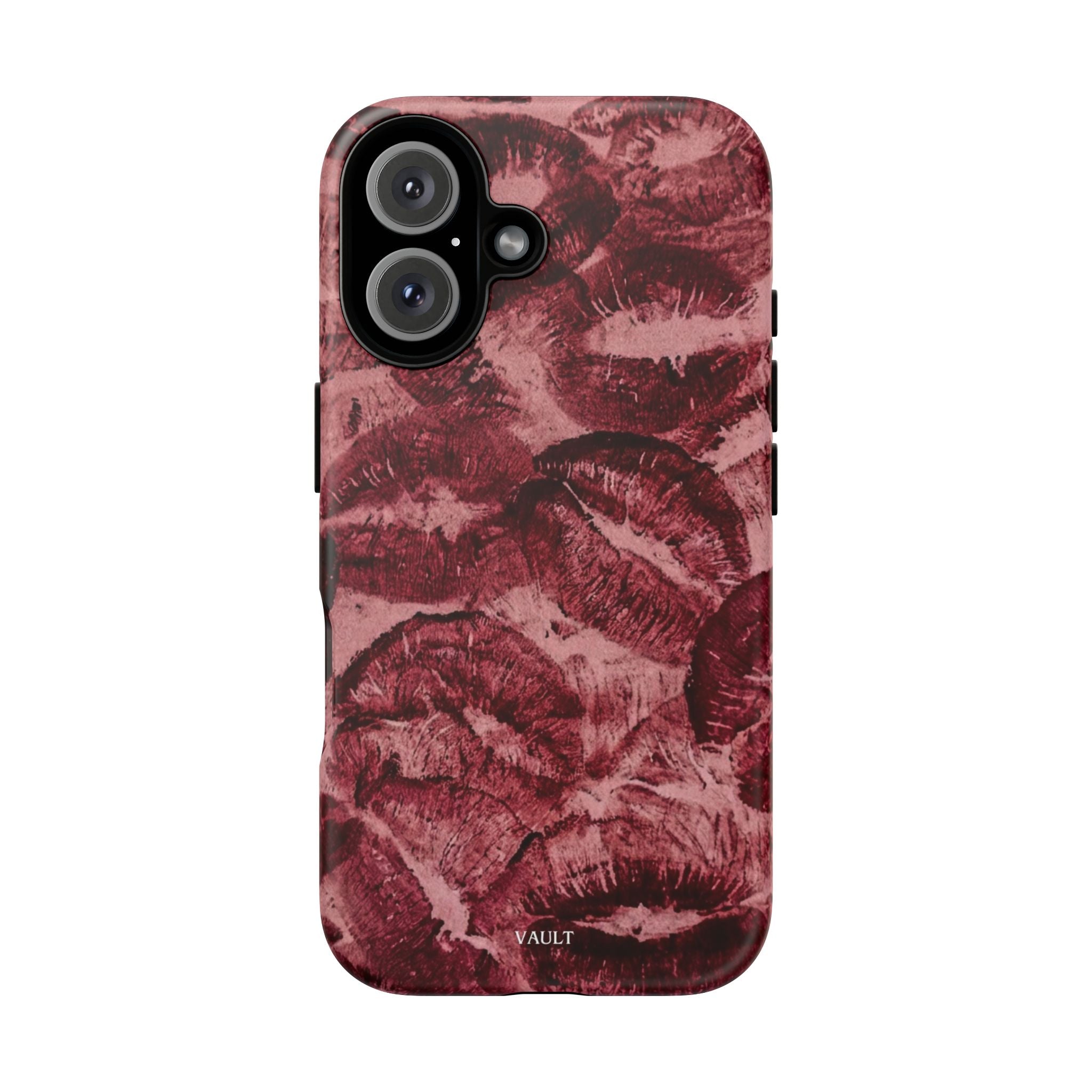 Kiss Print Phone Case – Burgundy Lip Pattern Protective Phone Cover