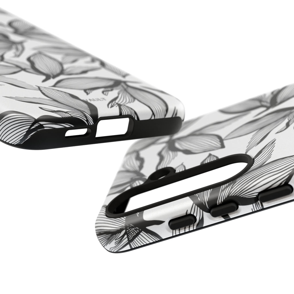 Floral Leaves Tough Phone Case – Black & White Botanical Protection