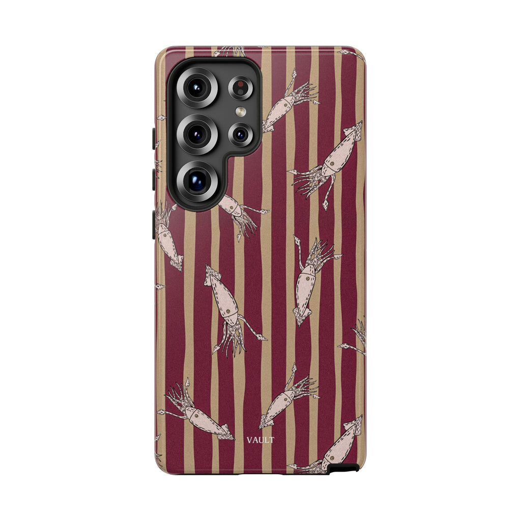 Phone Case - Vintage Shrimp Pattern on Burgundy Stripes